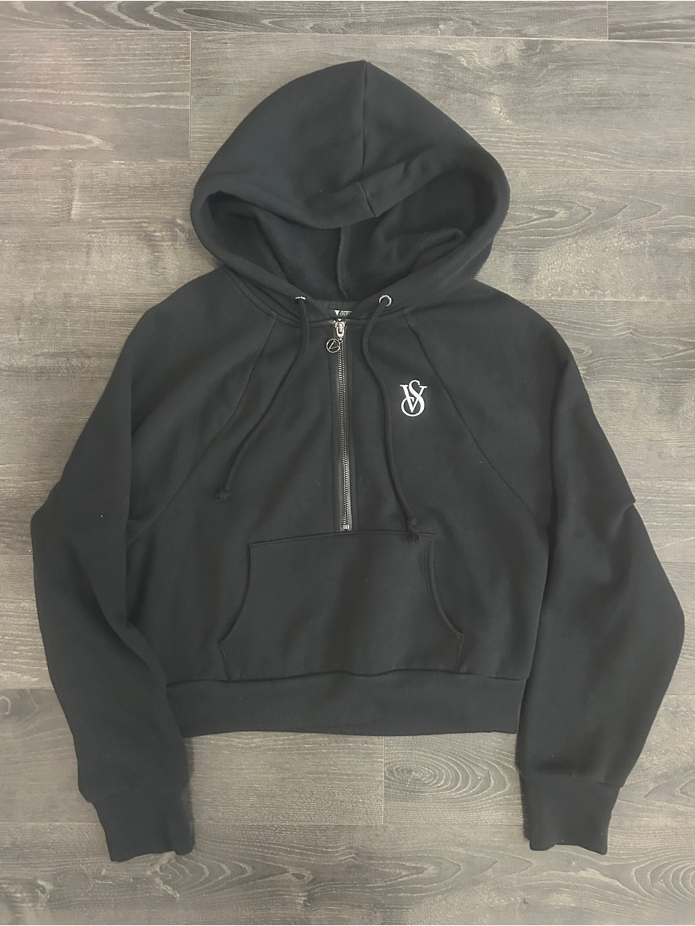 Victoria's Secret Black Cropped Half-Zip Fleece Hoodie Women’s Size S